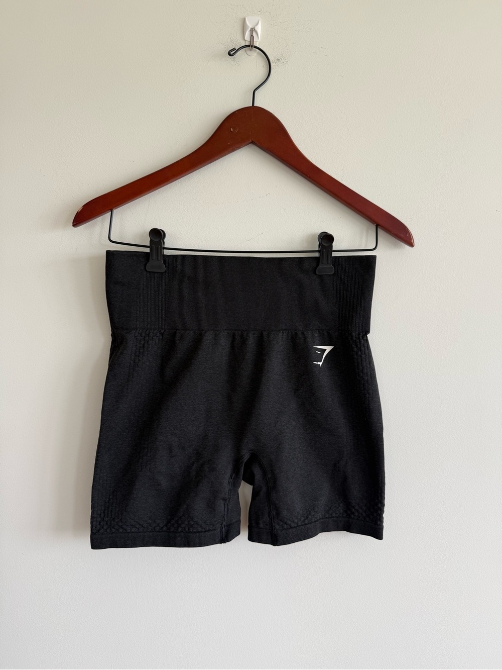 Gymshark women’s Black High-Waist Seamless Bike Shorts with White Logo